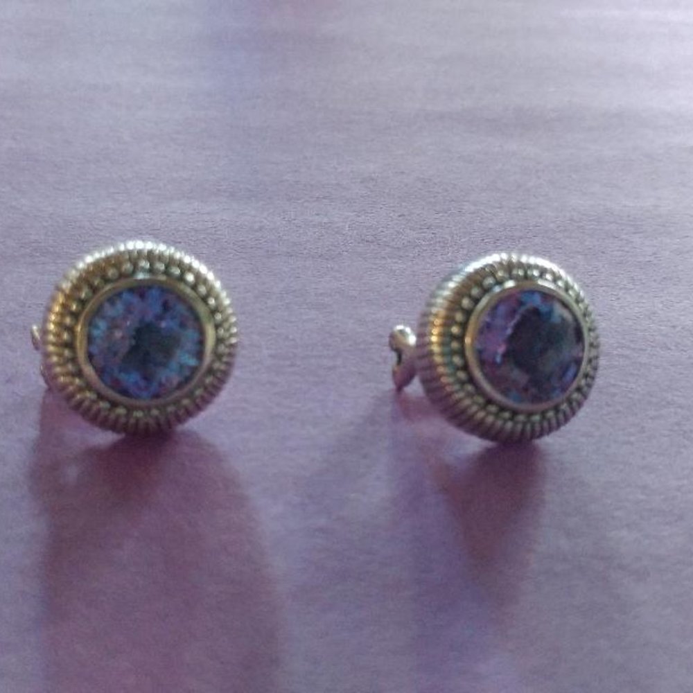 Judith Ripka amethyst silver leverback earrings